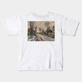 Road to Louveciennes, Melting Snow, Setting Sun by Claude Monet Kids T-Shirt